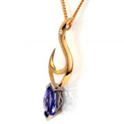18ct yellow and white gold pendant with marquise tanzanite and diamond