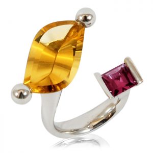 14ct citrine and pyrope garnet cocktail ring