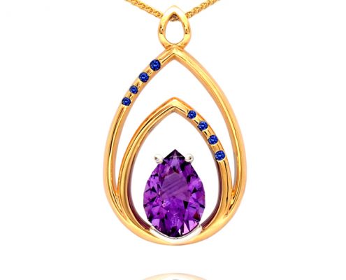 9ct yellow and white gold pendant with amethyst and blue sapphire