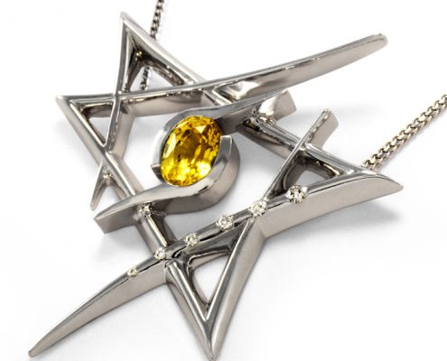18ct white gold pendant with yellow sapphire and diamonds