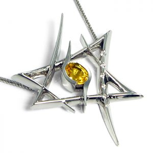 18ct white gold pendant with yellow sapphire and diamonds