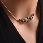 sterling silver pendant with peridot and red garnet