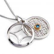 sterling silver circle pendant with blue diamond
