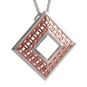 sterling silver square pendant with rose gold vermeil