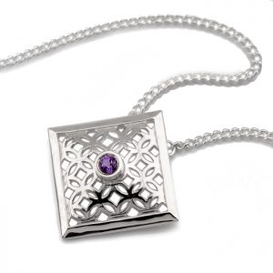 sterling silver square pendant with amethyst
