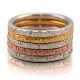 silver hammered 5 ring set with yellow and rose gold vermeil