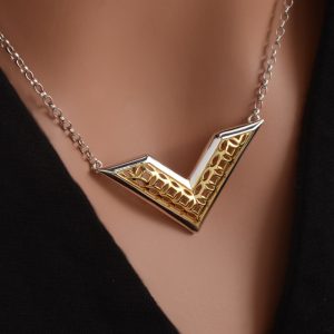 sterling silver chevron pendant with gold vermeil