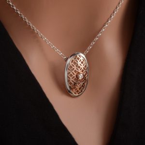 sterling silver oval pendant with cubic zirconia
