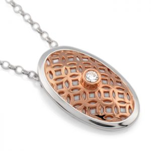 sterling silver oval pendant with cubic zirconia