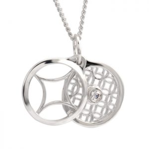 sterling silver circle pendant with cubic zirconia