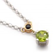 sterling silver and 18ct gold pendant with peridot and black sapphire