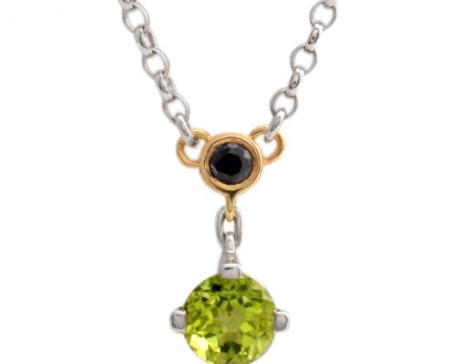 sterling silver and 18ct gold pendant with peridot and black sapphire