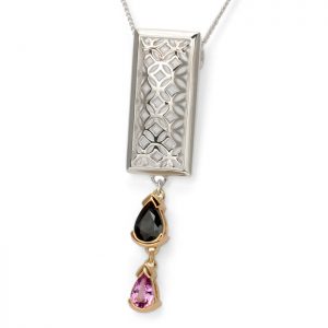 sterling silver rectangle pendant with sapphires