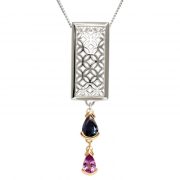 sterling silver rectangle pendant with sapphires
