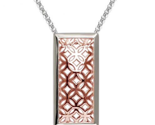 sterling silver rectangle pendant with rose gold vermeil