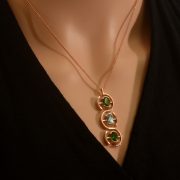 9ct rose gold pendant with green chrome diopside, blue topaz and diamonds