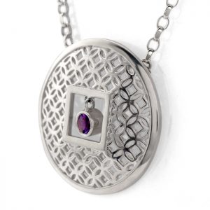 sterling silver circle pendant with amethyst