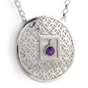 sterling silver circle pendant with amethyst