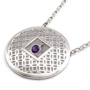 sterling silver circle pendant with amethyst