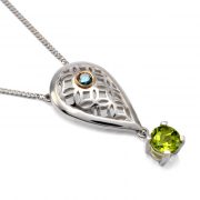 sterling silver peardrop pendant with peridot and blue diamond