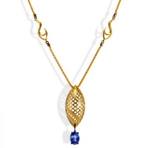 18ct yellow gold eternal flame pendant with tanzanite and diamonds